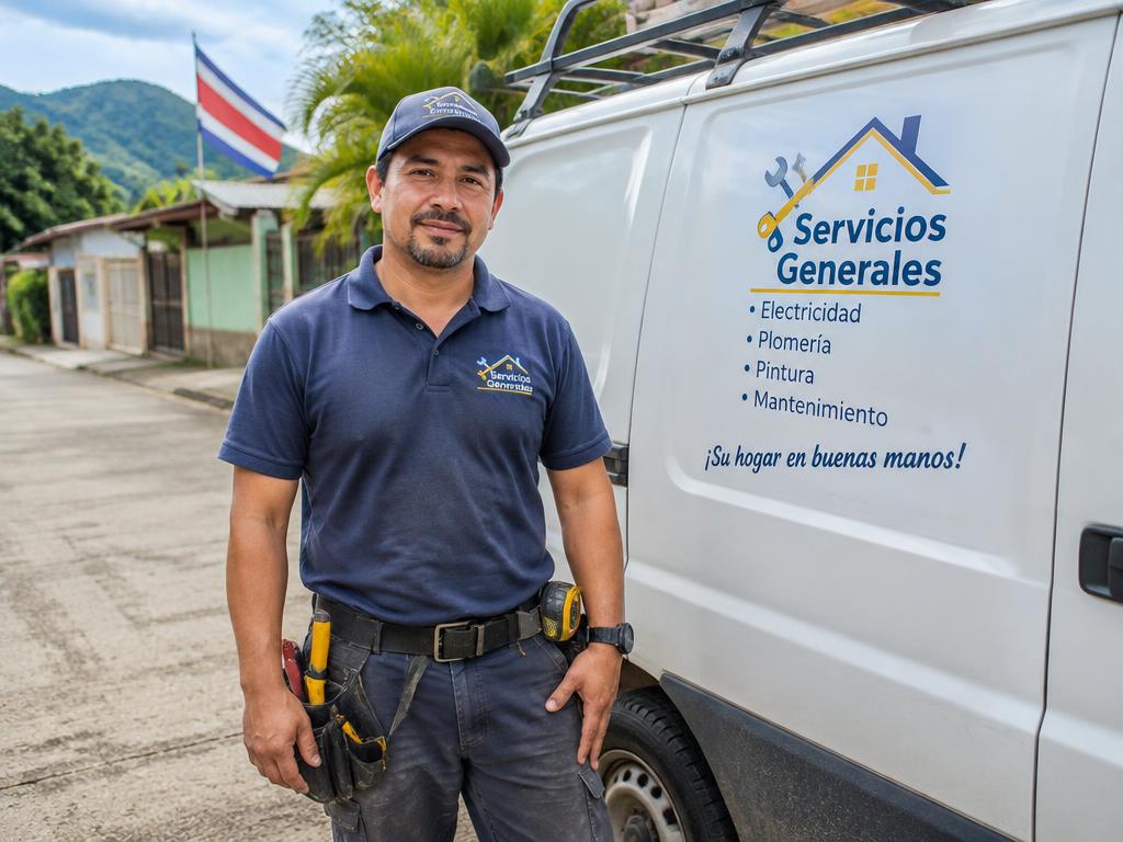 Proveedor tico junto a su carro de trabajo con herramientas